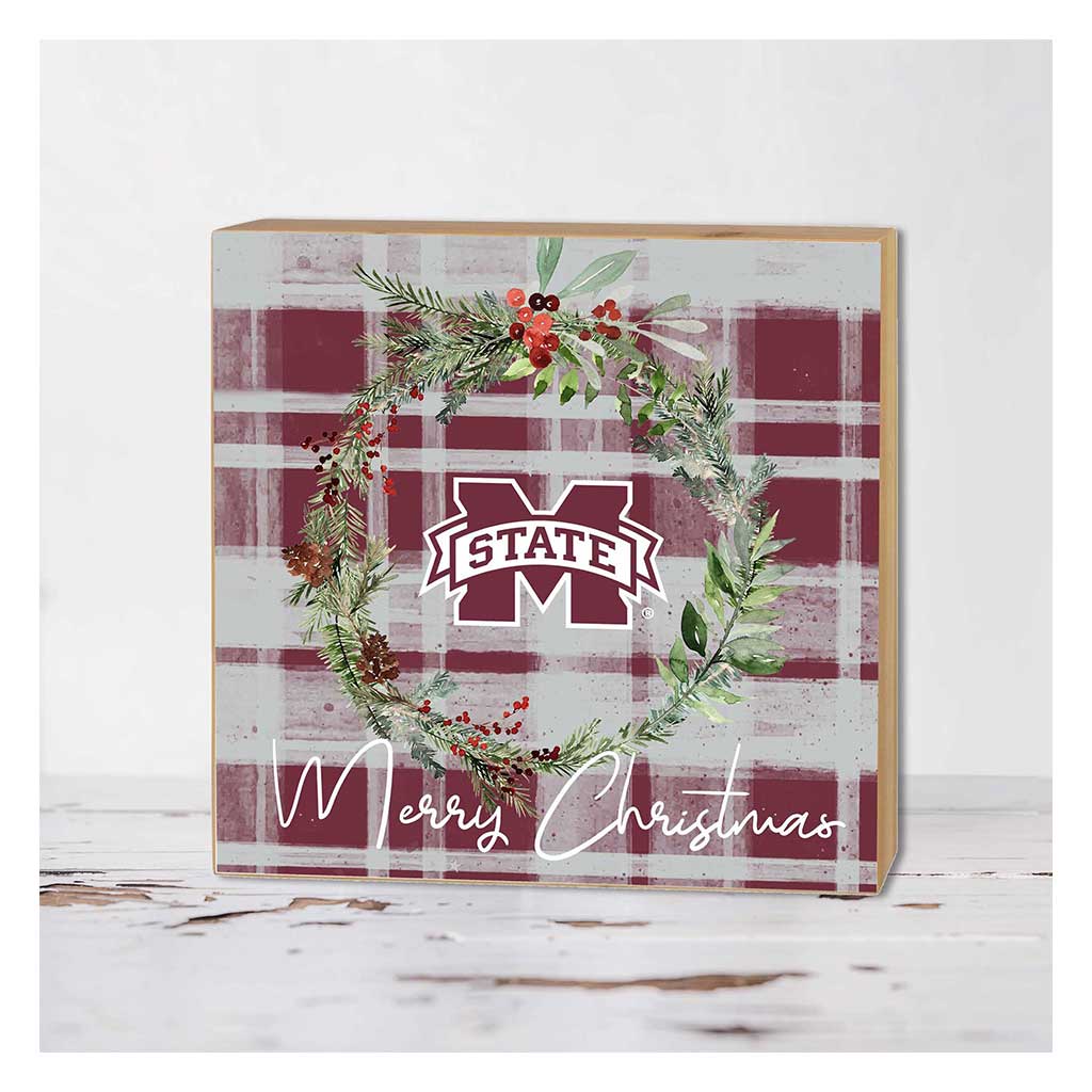 5x5 Block Merry Christmas Plaid Mississippi State Bulldogs