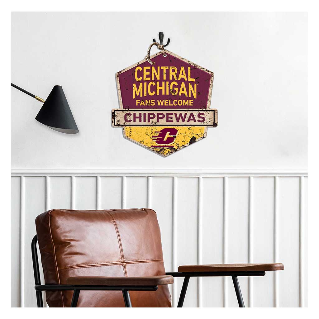 Rustic Badge Fans Welcome Sign Central Michigan Chippewas