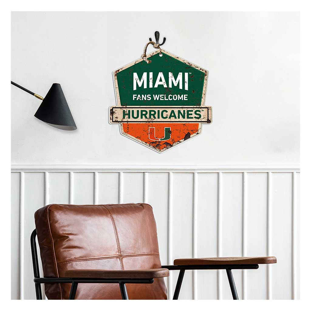 Rustic Badge Fans Welcome Sign Miami Hurricanes