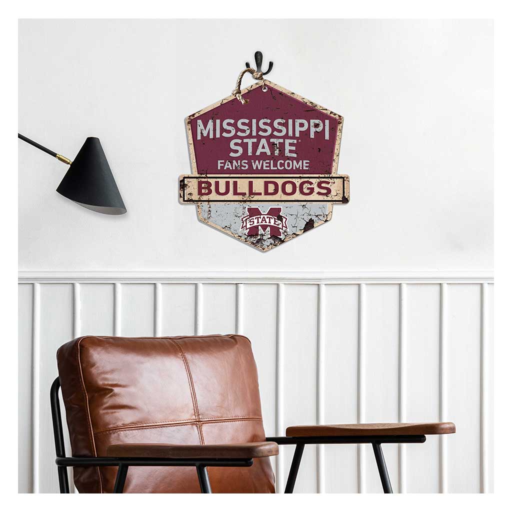 Rustic Badge Fans Welcome Sign Mississippi State Bulldogs
