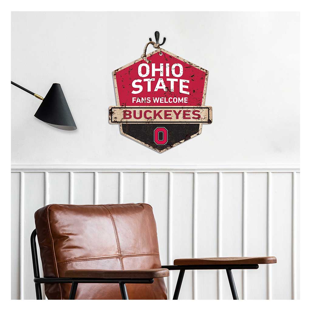 Rustic Badge Fans Welcome Sign Ohio State Buckeyes