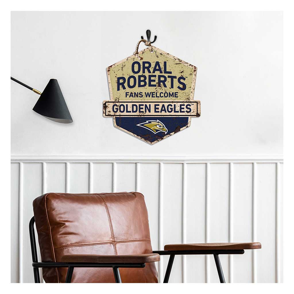 Rustic Badge Fans Welcome Sign Oral Roberts Golden Eagles
