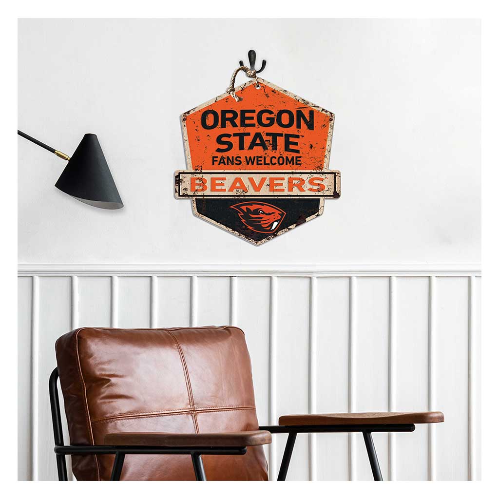Rustic Badge Fans Welcome Sign Oregon State Beavers