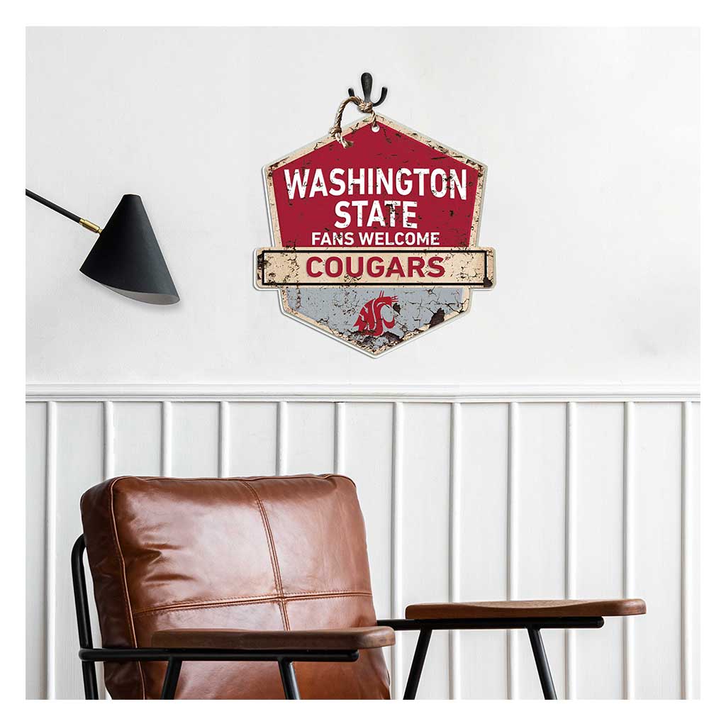 Rustic Badge Fans Welcome Sign Washington State Cougars