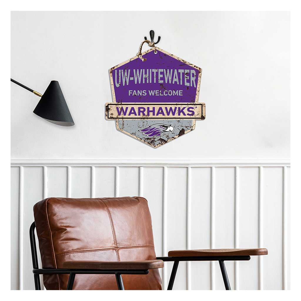 Rustic Badge Fans Welcome Sign University of Wisconsin Whitewater Warhawks