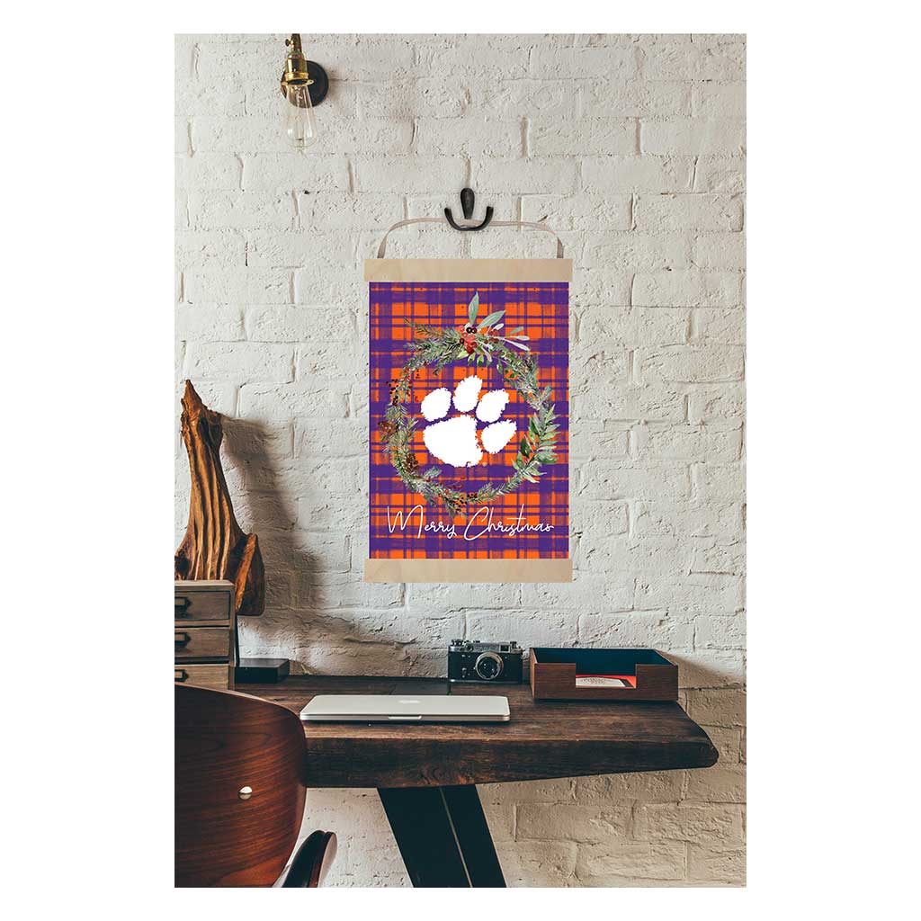 Reversible Banner Sign Merry Christmas Plaid Clemson Tigers